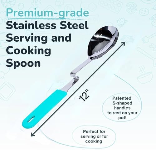 Souper Cubes Stainless Steel Spoon with Silicone Grip & Pot Hook, Aqua