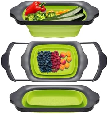 Comfify Green XL Collapsible Silicone Over Sink Colander – 6 Quart