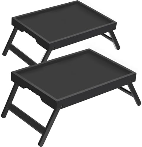 Bamboo Breakfast Trays with Folding Legs, Medium, 2-Pack, Black
