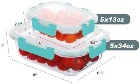 KOMUEE 10 Pack Glass Food Storage Containers with Lids, Green