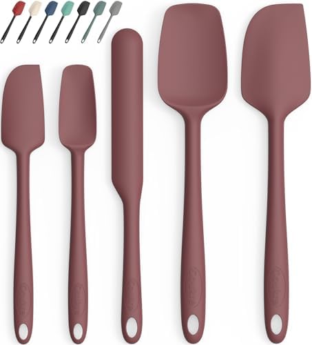Coukre Silicone Spatula Set of 5,High Temperature Resistant, Food Grade Silicone, Dishwasher Safe, for Baking, Cooking (Pure Wine)