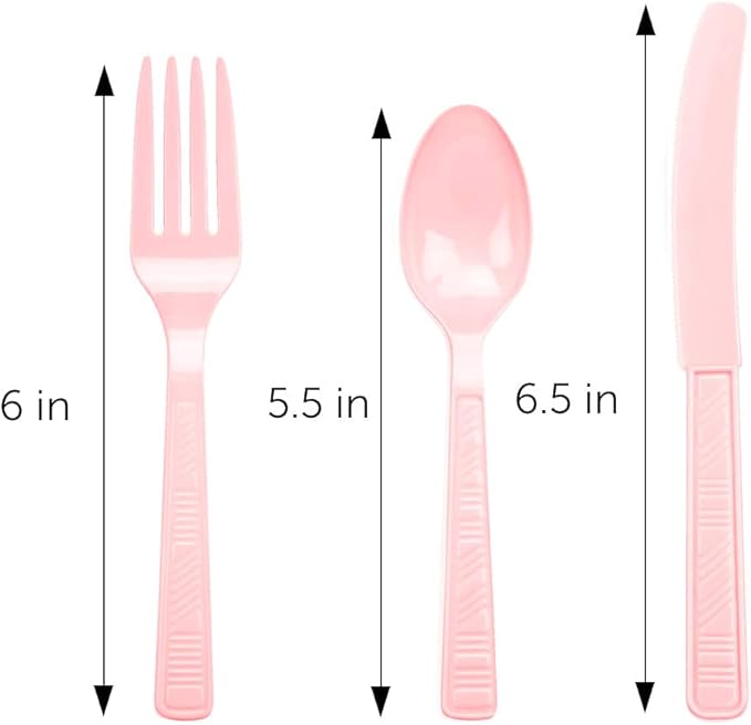 DecorRack Plastic Cutlery Set, Pink Colored Plastic Silverware Sets for Parties, 96 Piece Bulk Heavy Duty Utensils (Pink, 96 Pieces)
