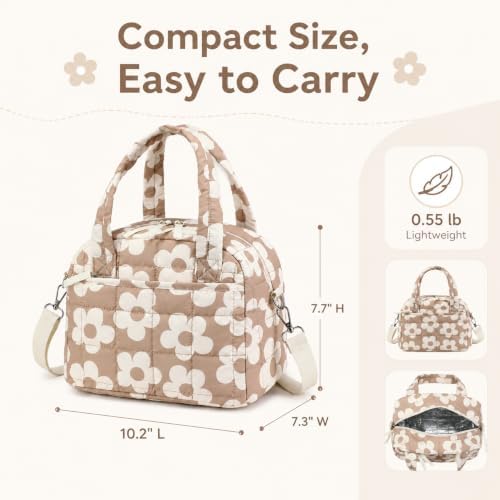 BTOOP Lunch Box for Women, Quilted Insulated Lunch Bag with Shoulder Strap
