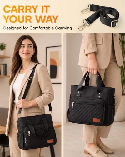 HOTOR Lunch Box Women Insulated Tote Bag Multiple Pockets Black
