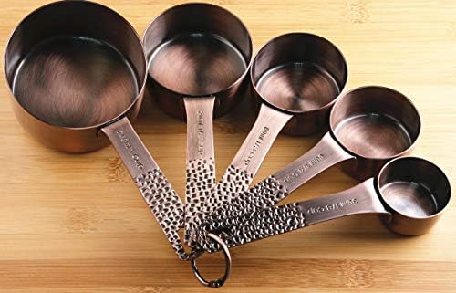 Copper Measuring Cups and Spoons Set, Metric & US Stainless Steel 5 Measuring Cups and 6 Measuring Spoons for Baking & Kitchen