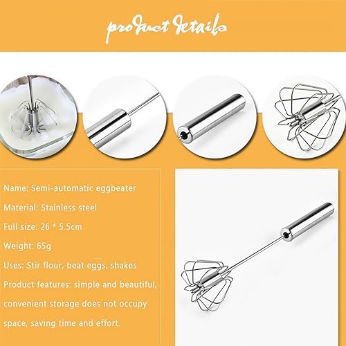 Digead Stainless Steel Egg Whisk, Hand Push Rotary Whisk Blender, Versatile Milk Frother, Hand Push Mixer Stirrer for Blending, Whisking, Beating & Stirring (12in)