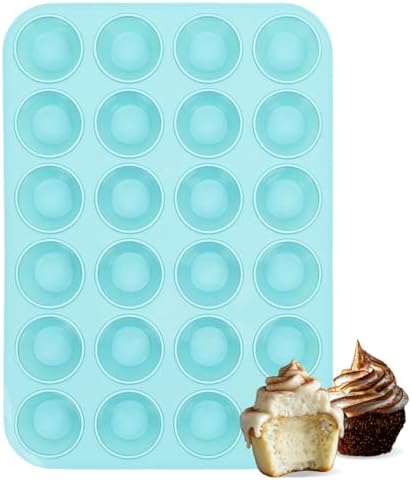 CAKETIME Silicone Mini Muffin Pan, 24 Cups Nonstick Mini Cupcake Pan for Baking Muffin, Cupcake, Egg Bites, Fat Bomb, Light Blue