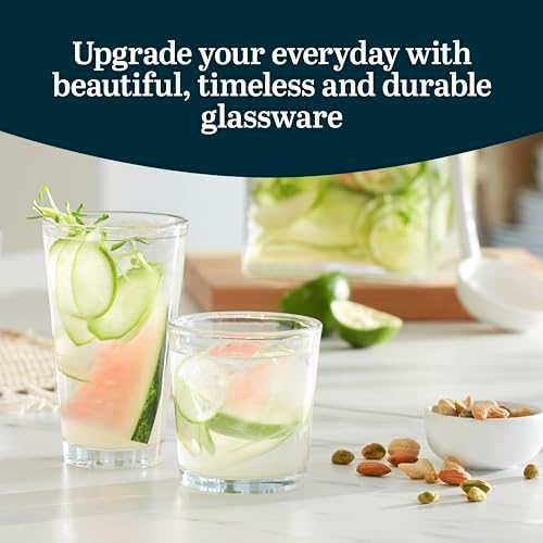 Libbey Preston Tumbler & Rocks Drinking Glasses Set of 16, All-Purpose Cups