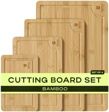 ROYAL CRAFT WOOD Wooden Cutting Boards for Kitchen Meal Prep & Serving - Bamboo Wood Serving Board Set with Deep Juice Groove Side Handles - Charcuterie & Chopping Butcher Block for Meat