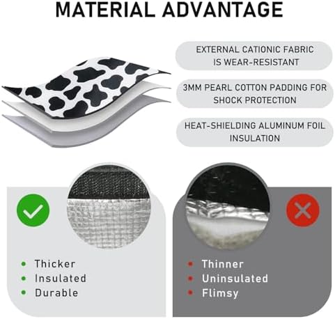 TELLUMO Black Cow Print Insulated Lunch Bag for Women, Cute Small Reusable Leakproof Lunch Box Tote Bag for Work Office Travel