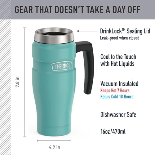 THERMOS Stainless King Travel Mug with Handle, 16oz, Matte Teal