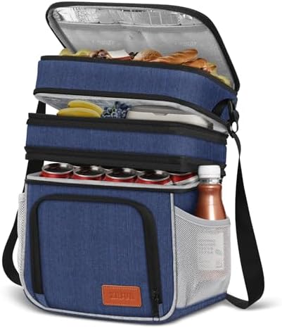 ZRSUN Insulated Lunch Bag for Women Men, Reusable 3 Layers Lunch Box Women, Expandable Reusable Water-resistant Lunch Box for Work Travel Office Picnic Hiking (Navy Blue)