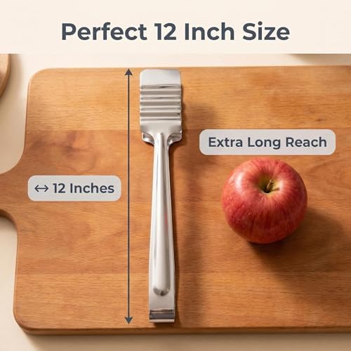 12 Inch Stainless Steel Kitchen Tongs, 4 Pack Heavy Duty Non‑Slip Metal Food Clips with Wavy Teeth Head, Multi‑Purpose Cooking Tongs for BBQ Grilling Buffet Salad Bread, Dishwasher Safe