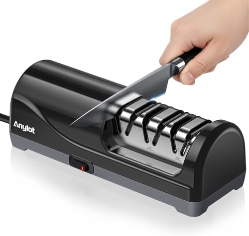 Electric Knife Sharpener for Kitchen, 3-Stage, 100% Diamond, Fast, Repair