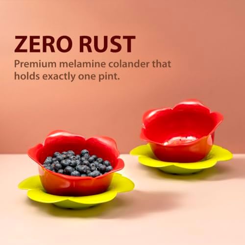 bzyoo 4 PC Drain & Serve Berry Rose Shape Bowl Set Colander w/Saucer Plate
