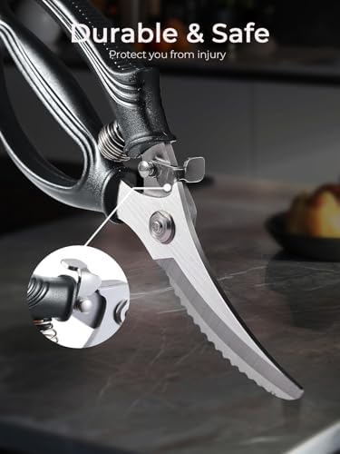 Poultry Shears, Heavy Duty Kitchen Shears With Anti-Slip Handle & Safety Lock, Poultry Scissors for Meat, Chicken, Bone,Turkey, Fish, Spring Loaded, Dishwasher Safe(Graphite Gray)