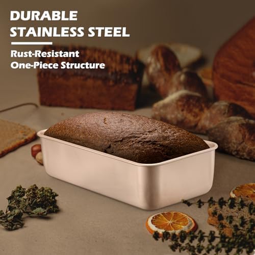 Leonyo 6 Pack Non-Stick 9x5IN Stainless Steel Bread Loaf Pan, Rose Gold