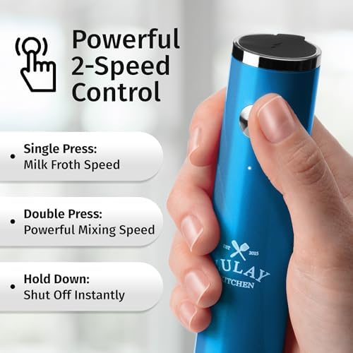 Zulay Kitchen Rechargeable Milk Frother Handheld - Frother Wand, Drink Mixer, Electric Whisk Frother, for Cappuccinos, Matcha & Protein Powder - Lux Double Whisk 2 Speed Waterproof 2000mAh Blue