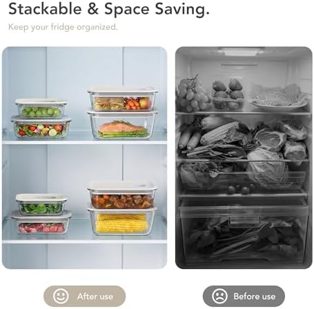 GENICOOK 4 Pack Glass Meal Prep Containers with One-Hand Slid BPA Free