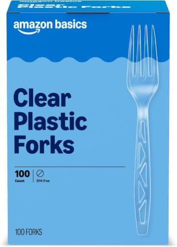 Amazon Basics Disposable Clear Plastic Forks, Premium Quality, 100 Count, Large Pack, Packaging May Vary (Pack of 10)