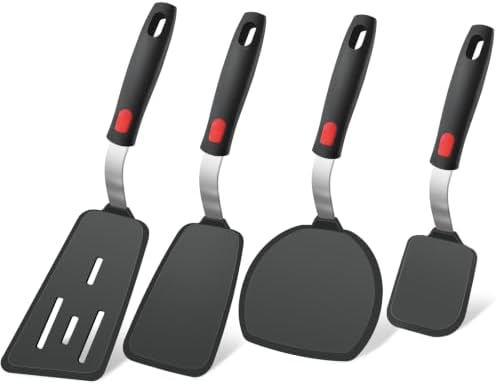 4Pcs Silicone Spatula Turner Set, Heat Resistant Silicone Spatula for Nonstick Cookware, BPA Free Kitchen Cooking Utensils Set, Flexible Spatula Turner for Flipping Eggs, Burger, Fish, Pancake