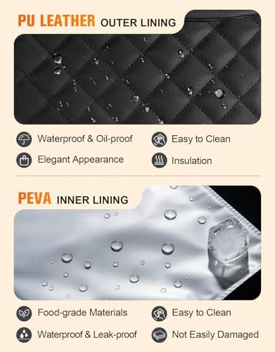 ISEYOU Large Lunch Bag for Men & Women, 20L Insulated Cooler Bag with Wide Opening, Leak-Proof & Multi-Pocket Leather Lunch Box, Adjustable Strap Lunch Tote Bags for Work, Office, Picnic and Camping