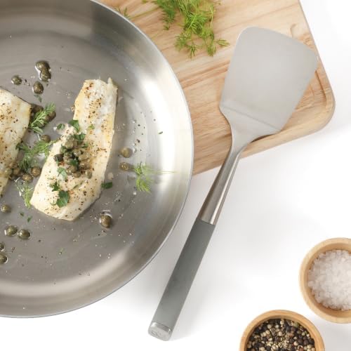 Calphalon Edge Solid Turner, Cooking Spatula, Kitchen, Stainless Steel with Silicone Heat Resistance Handle, Nonstick-Safe Spatula with Ergonomic Handle (Taupe), Turner (Pack of 4)