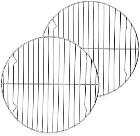 P&P CHEF 10.5 Inch Cooking Rack Round for Steaming Cooling, Silver, 2 Pack