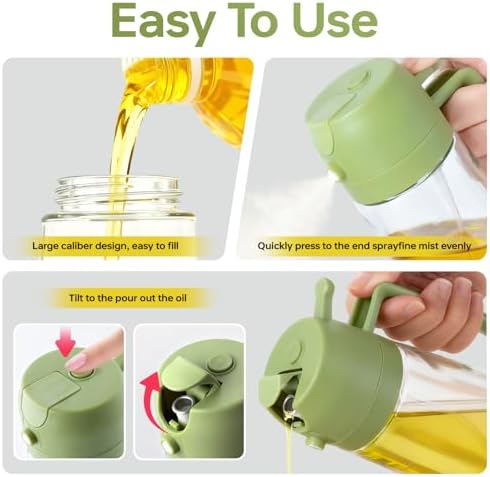 2Pcs Glass Oil Sprayer for Cooking 16oz/470ml, Kitchen Gadget for Air Fryer, Salad, BBQ, Frying（White） (Black+Green)