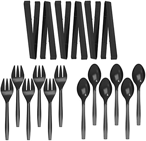 Plastic Serving Utensils Set, 18 Piece, 9" Black