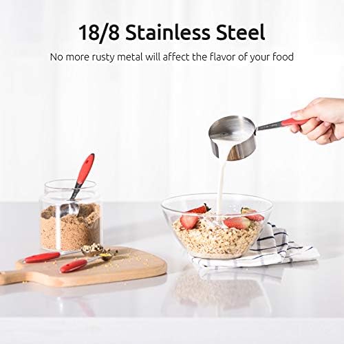 U-Taste Measuring Cups Spoons Set, 18/8 Stainless Steel, 10Pcs, Red