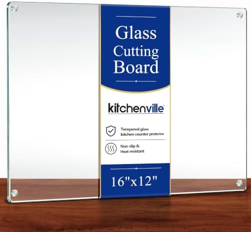 Kitchenville Glass Cutting Board 16"x12": Tempered Glass Kitchen Counter Protector - Durable- Scratch-Resistant, Heat-Proof - Clear Design
