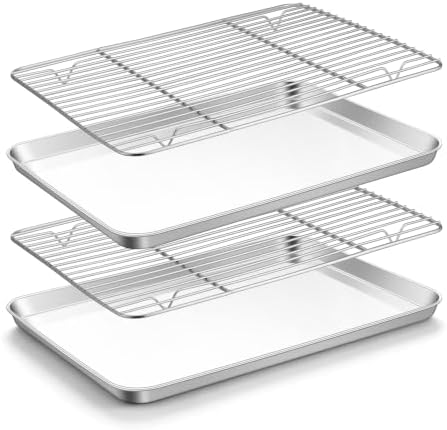 TeamFar Stainless Steel Baking Sheet with Rack Set, 16"x12"x1"