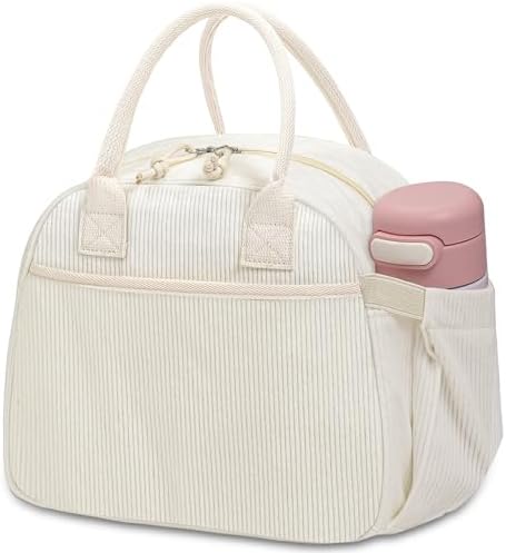 Carry bloom Lunch Box for Women, Insulated Lunch Bag Cute Corduroy Lunchbag Reusable Lunchbox for Work (flower corduroy pink)