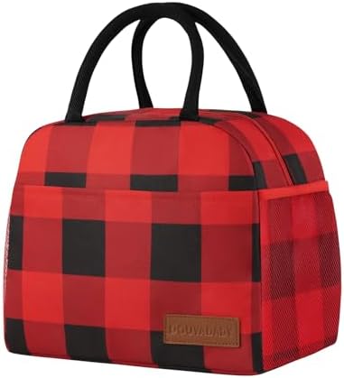 douyadady Lunch Bag Women/Men Lunch Box Women/Men (Red+Black Blocks)