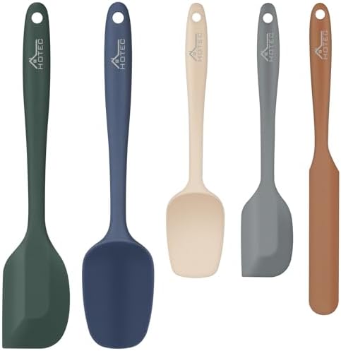 HOTEC Heat Resistant 600℉ BPA-Free Silicone Rubber Spatula Set for Baking, Cooking, and Mixing Non Stick Dishwasher Safe, Neutral Set of 5