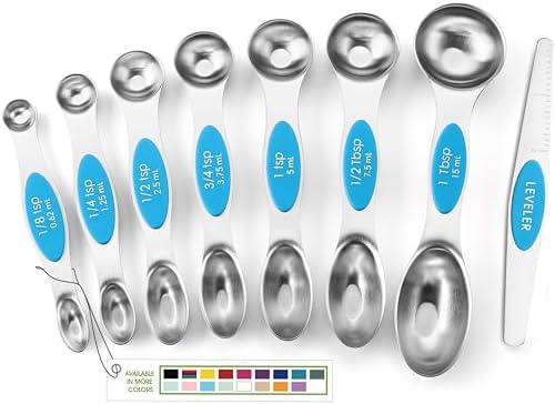 Spring Chef Stainless Steel 8 Magnetic Measuring Spoons for Kitchen, Teal