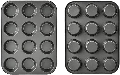 Amazon Basics Nonstick Muffin Pan,Set of 2,Sturdy,Oven Safe,Bakes Evenly,Easy to Clean,12 Cups,Gray,13.9x10.55x1.22,(Pack of 4)