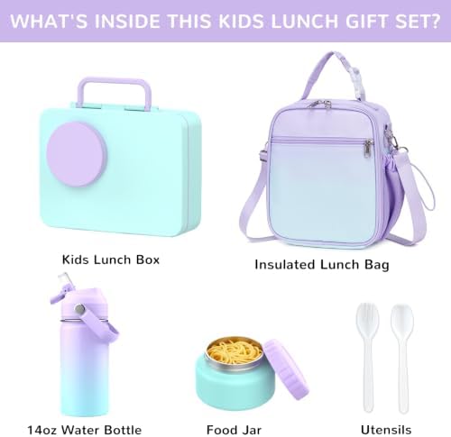 Kids Bento Box with Food Jar, Water Bottle, Lunch Bag, Gradient