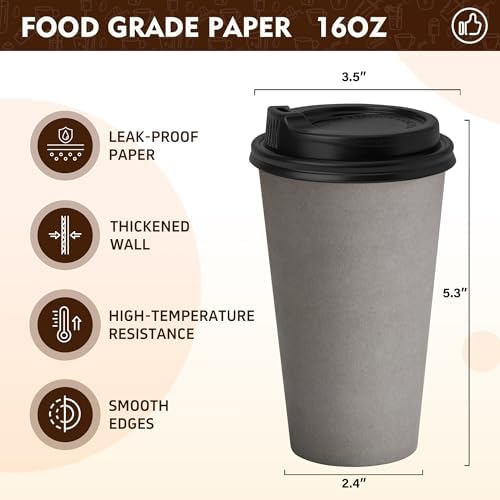 YEEHAW 16 oz Coffee Cups with Lids, Grey, 100 Pack
