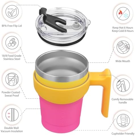 BJPKPK 10 oz Mini Tumbler with Lid, Straw & Handle, Insulated Steel Cup