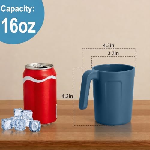 Wheat Straw Coffee Mugs 16 oz, Plastic Mugs With Handle - Blue