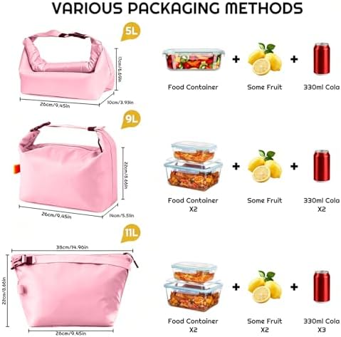 YUDANSI Large Capacity Lunch Bags for Men Women- Reusable Insulated Leakproof Lunch Box Tote Bag, Cool Bags for Adults,Thermal Cooler Bag for Work Picnic Travel -11L (Pink)