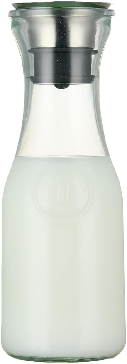 Karafu 33.8 Ounces/1 Liter Glass Carafe with Lid, Heavy Duty Pitcher for Cold Water, Cold Brew Coffee, Milk, Wine, Ice Tea and Juice Beverage
