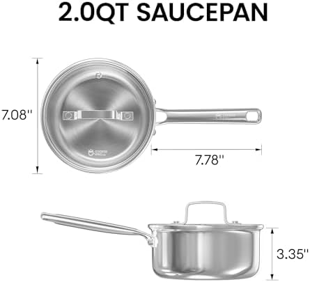 COOKER KING Sauce Pan Set, 1.5 QT & 2 QT Saucepan with Lid, Metal Utensils Safe, No Coating (PFAS/PFOA/PTFE Free), Dishwasher-Friendly, Oven-Safe Up to 900°F, Induction Ready