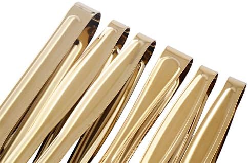 HINMAY Gold Plated Mini Serving Tongs Set 6-Inch Appetizers Tongs, Set of 6