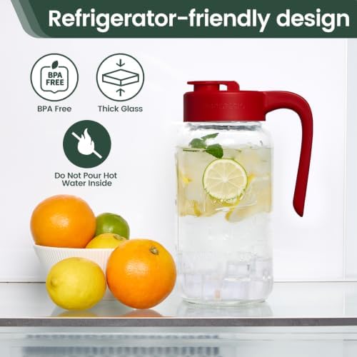Mason Jar Pitcher, 2 pcs 64 oz (2 quart), Glass Pitcher with Lid