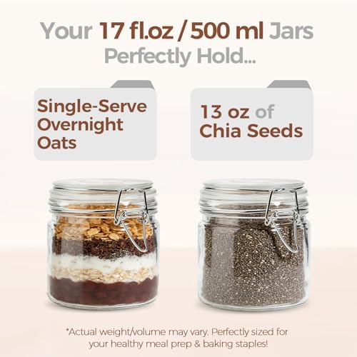 ComSaf 17 oz Overnight Oats Containers with Lids 6 Pack Wide Mouth