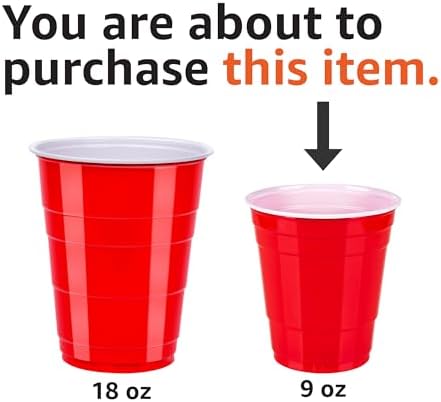 Amazon Basics Small Disposable Red Plastic Party Cups, BPA-Free, 9oz, 50 Count