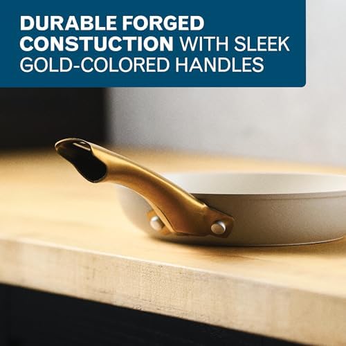 Farberware Forged Induction Ceramic Nonstick Fry Pan/Skillet, Dishwasher Safe, Gold Color Stainless Steel Handle, 8.25 Inch Frying Pan - Taupe